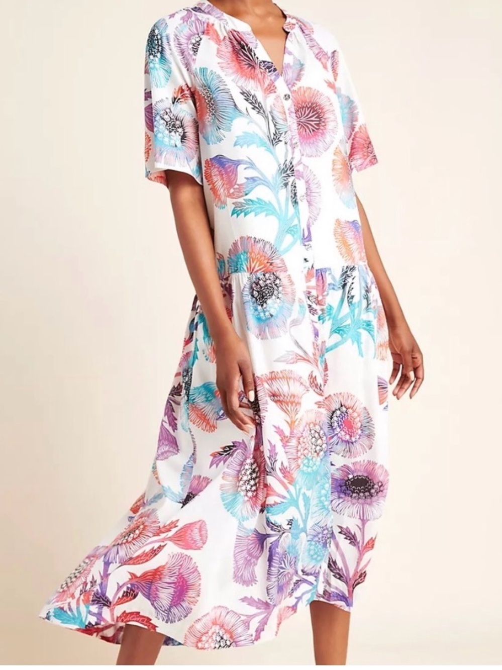 Anthropologie Tugboat White Maxi Dress with Multicolor Floral Print